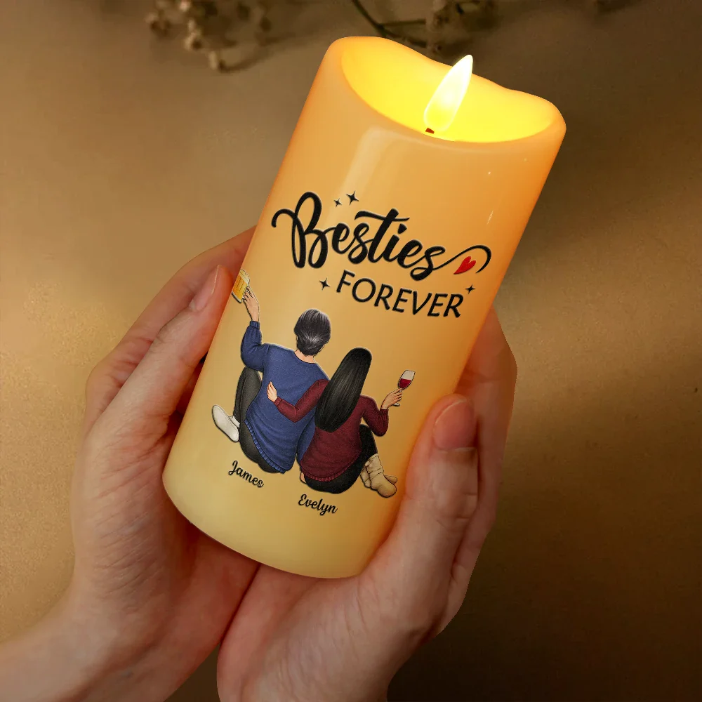 Backside Friends Forever Siblings Forever - Personalized Flameless LED Candle - Image 3
