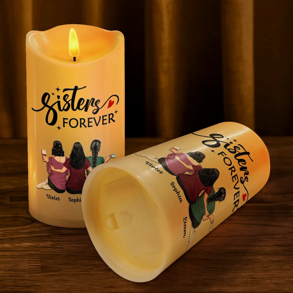 Backside Friends Forever Siblings Forever - Personalized Flameless LED Candle - Image 4