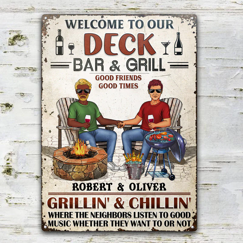 Backyard Bar Family Couple Listen To The Good Music - Patio Sign - Personalized Custom Classic Metal Signs - Image 2