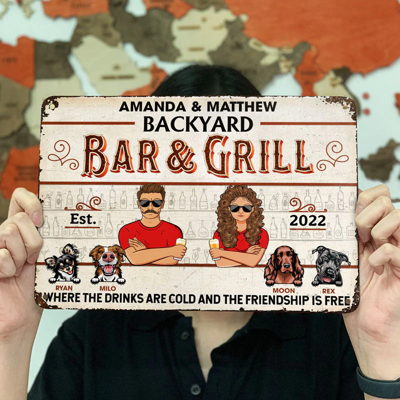Backyard Bar & Grill Where The Drinks Are Cold And The Friendship Is Free - Gift For Couple - Personalized Custom Classic Metal Signs - Image 3