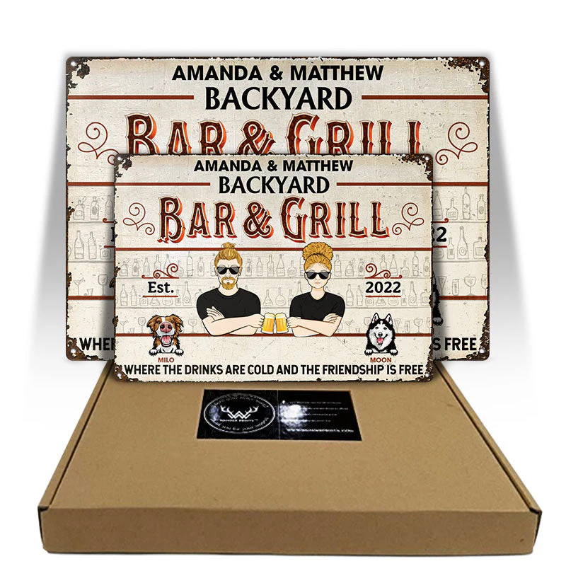 Backyard Bar & Grill Where The Drinks Are Cold And The Friendship Is Free - Gift For Couple - Personalized Custom Classic Metal Signs - Image 5
