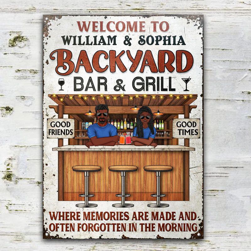 Backyard Bar Where Memories Are Made - Gift For Couples - Personalized Custom Classic Metal Signs - Image 2