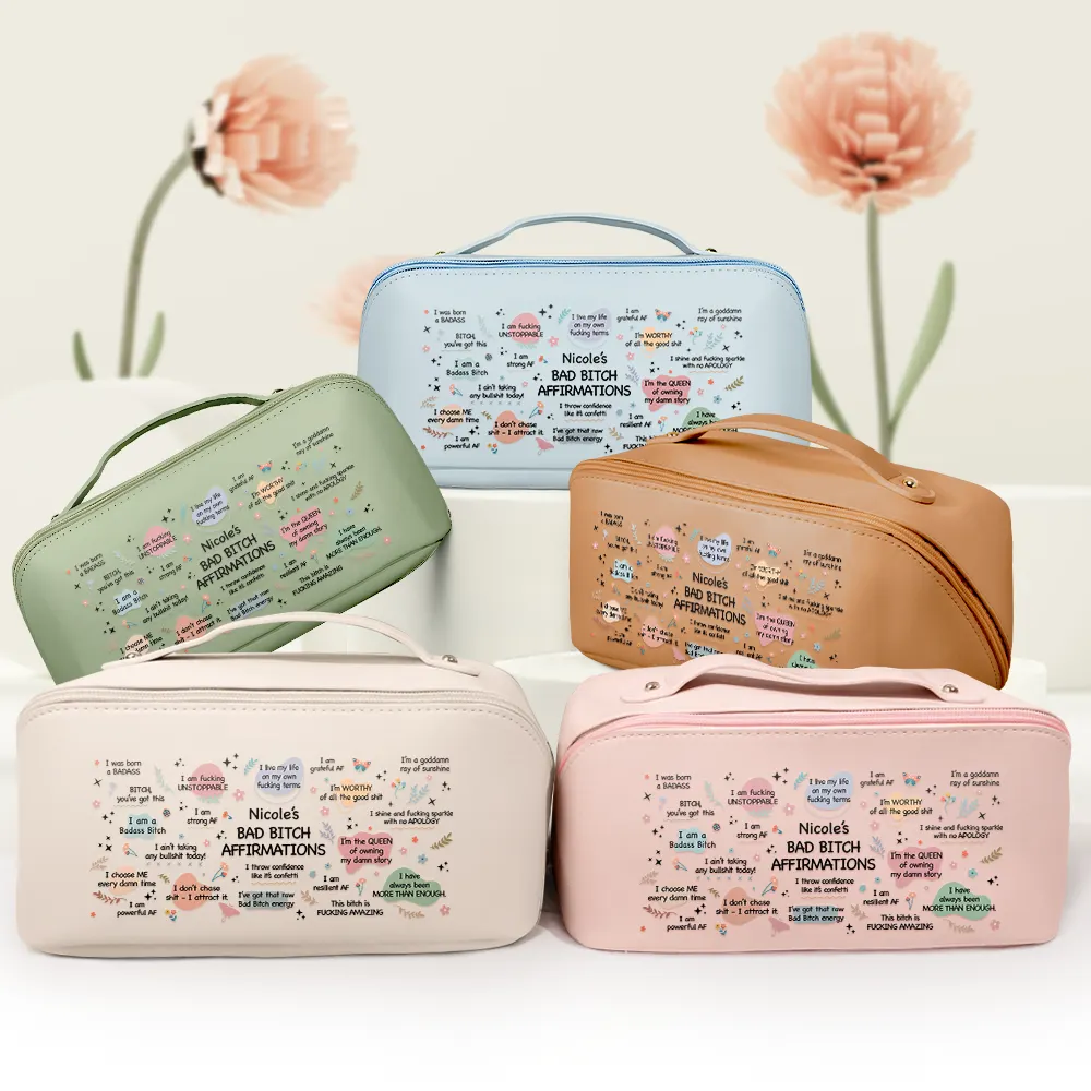 Bad Bi*ch Affirmation - Personalized Leather Makeup Bag - Image 3