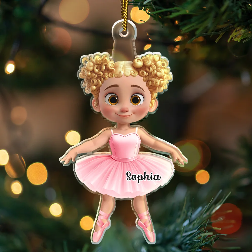 Ballerina Cute Girl 3D Effect - Personalized Custom Shaped Acrylic Ornament - Image 4