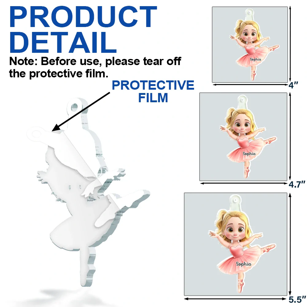 Ballerina Cute Girl 3D Effect - Personalized Custom Shaped Acrylic Ornament - Image 7