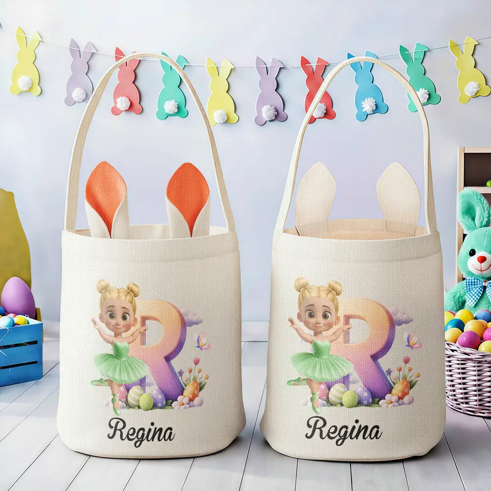 Ballerina Girl Alphabet - Personalized Bunny Ears Bucket Bag - Image 3