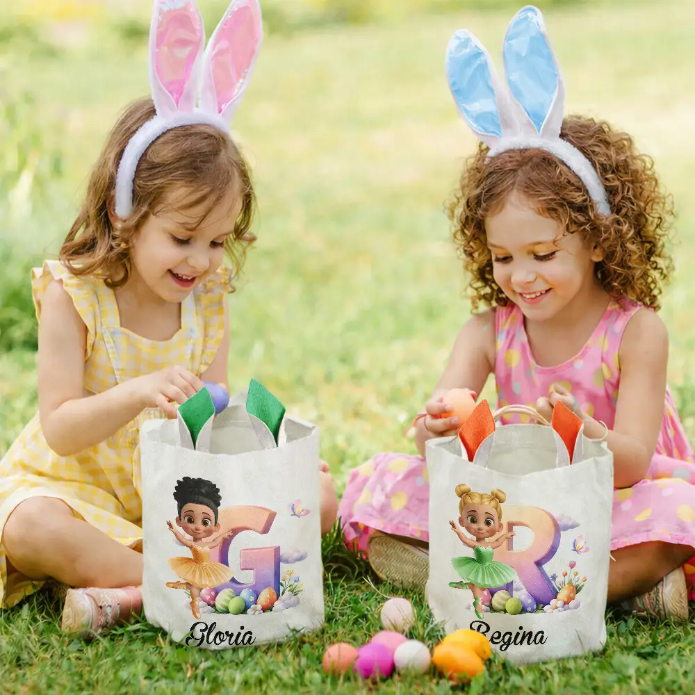 Ballerina Girl Alphabet - Personalized Bunny Ears Bucket Bag - Image 6