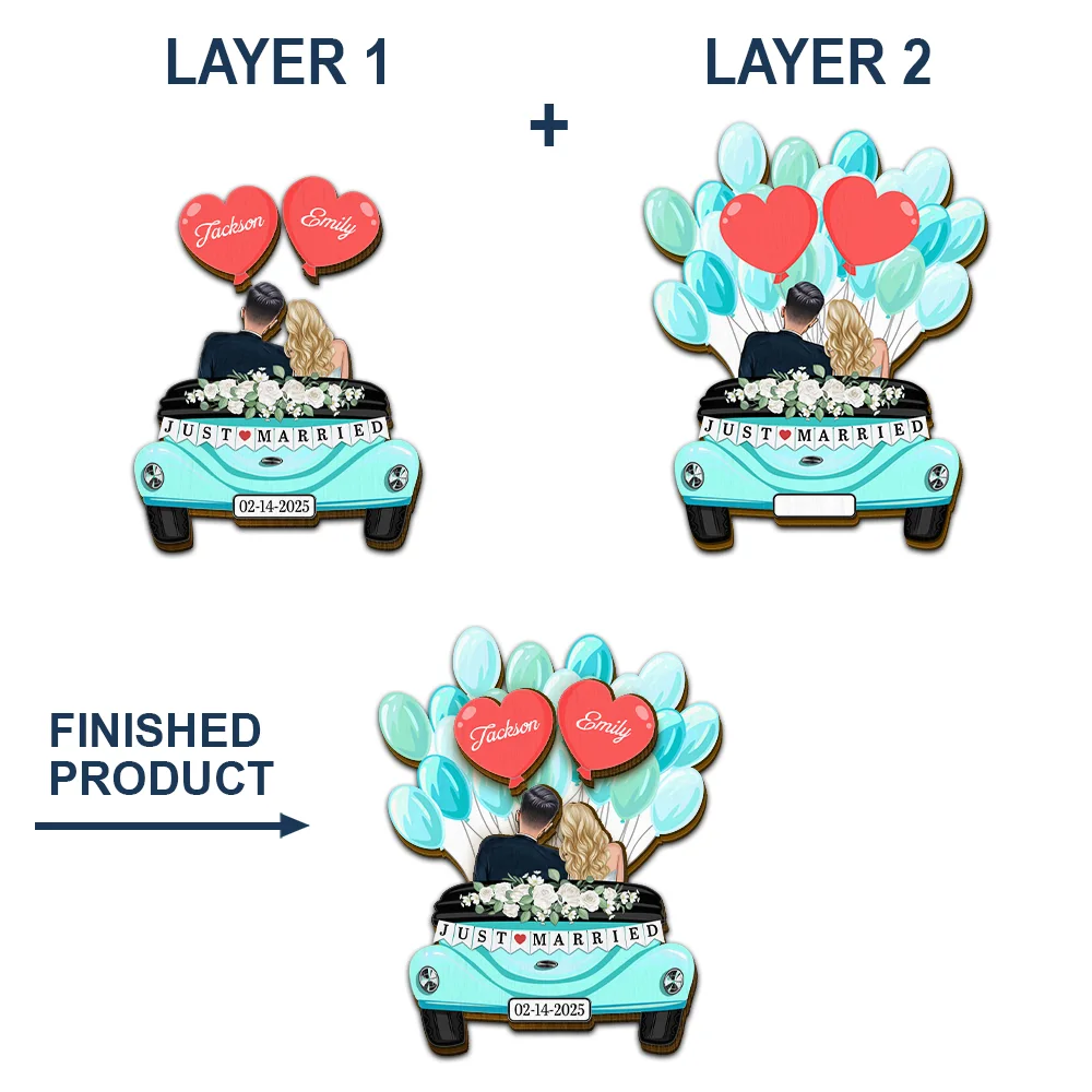 Balloon Car Just Married Couple - Personalized Custom Shaped Car Visor Clip - Image 6