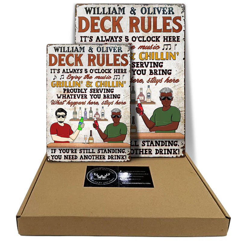 Bar Rules What Happens Here Stays Here Grilling Patio Couple Husband Wife - Backyard Sign - Personalized Custom Classic Metal Signs - Image 5