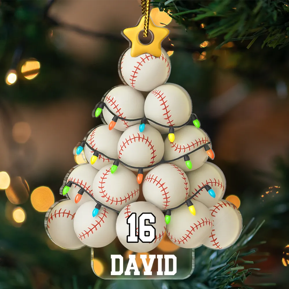 Baseball Christmas Tree - Personalized Custom Shaped Acrylic Ornament - Image 3