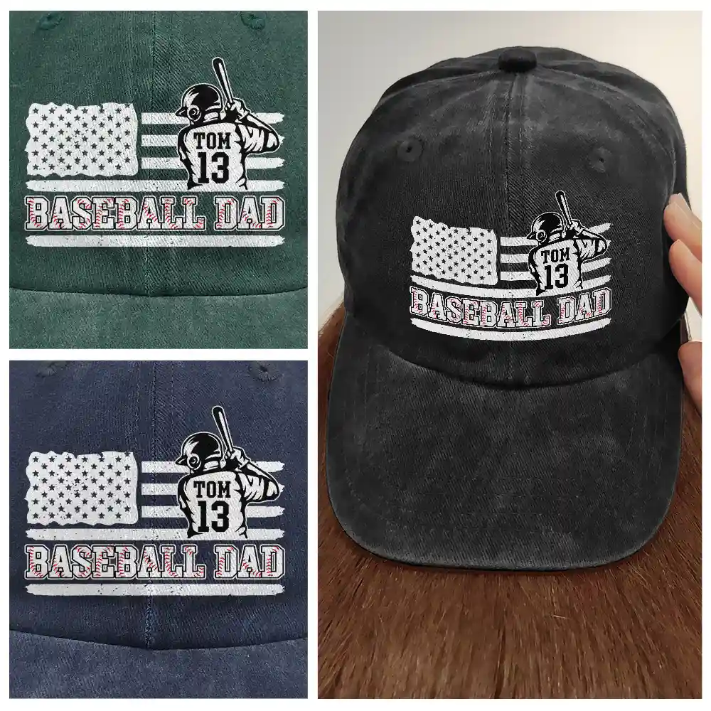 Baseball Dad - Personalized Vintage Washed Denim Cap - Image 4