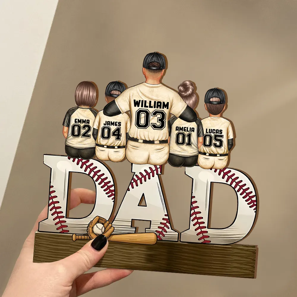 Baseball Dad We Hit A Homerun - Personalized Custom Shaped 2-Layered Wooden Plaque - Image 3