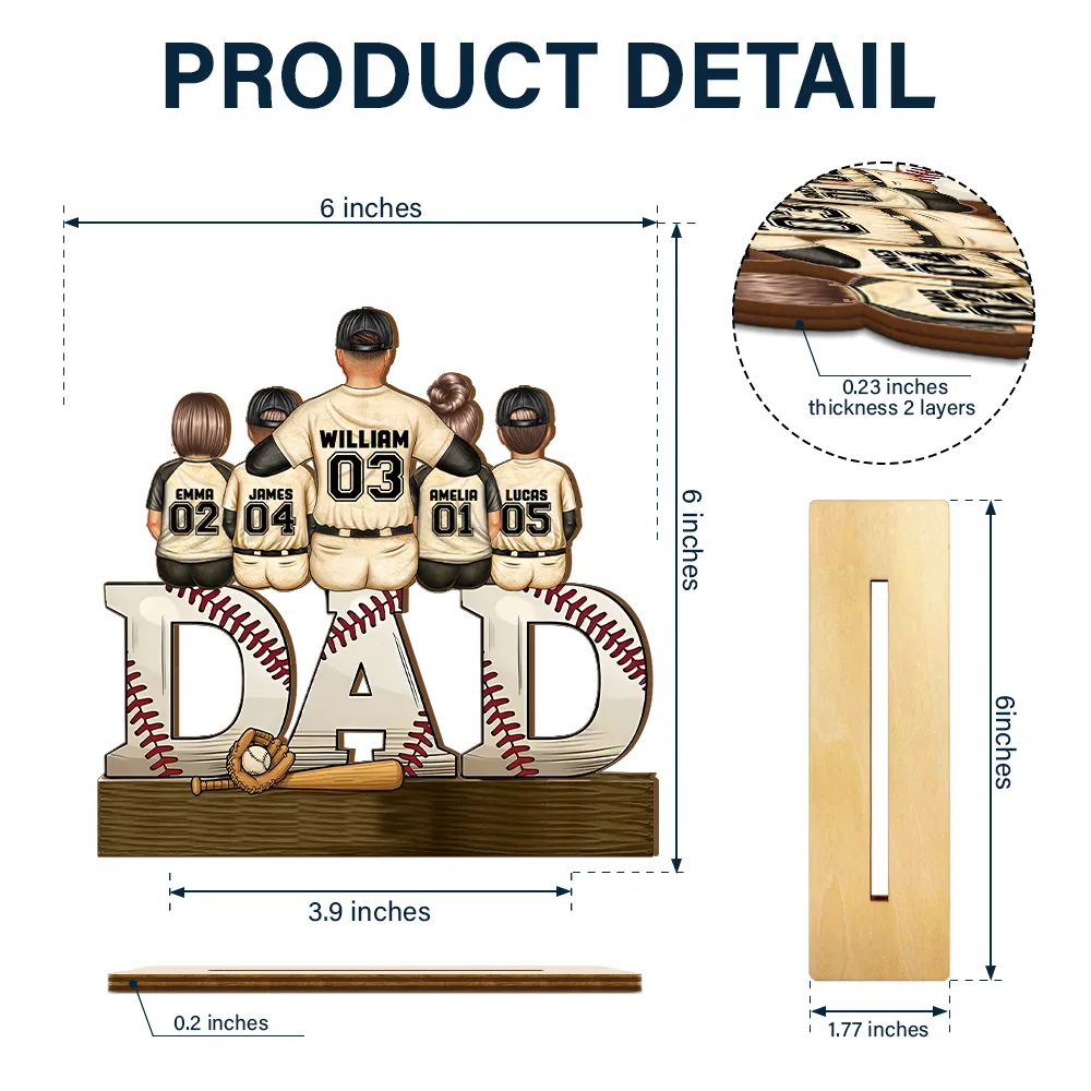 Baseball Dad We Hit A Homerun - Personalized Custom Shaped 2-Layered Wooden Plaque - Image 4