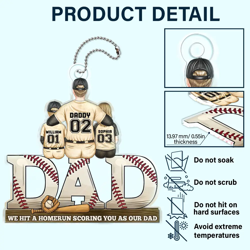 Baseball Dad We Hit A Homerun Scoring As Our Dad - Personalized Acrylic Car Hanger - Image 5