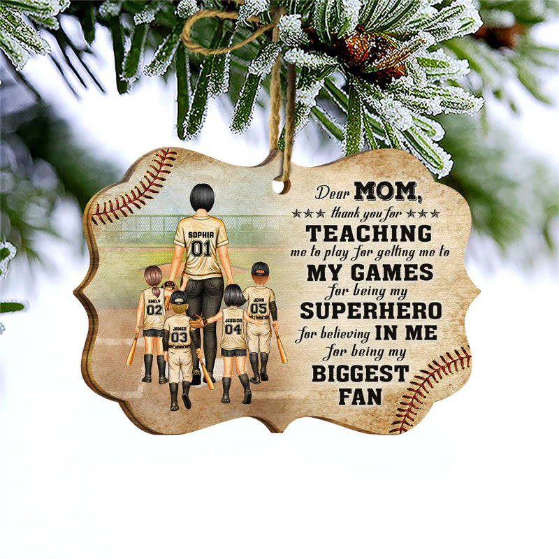 Baseball Dear Mom Thank You For Teaching Me - Christmas Gift For Mother - Personalized Wooden Ornament - Image 3