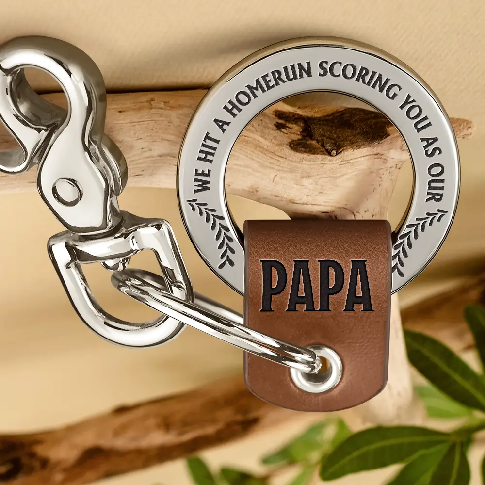 Baseball Hit A Homerun Scoring You As Dad Papa Husband - Personalized Leather Coordinates Keychain - Image 2