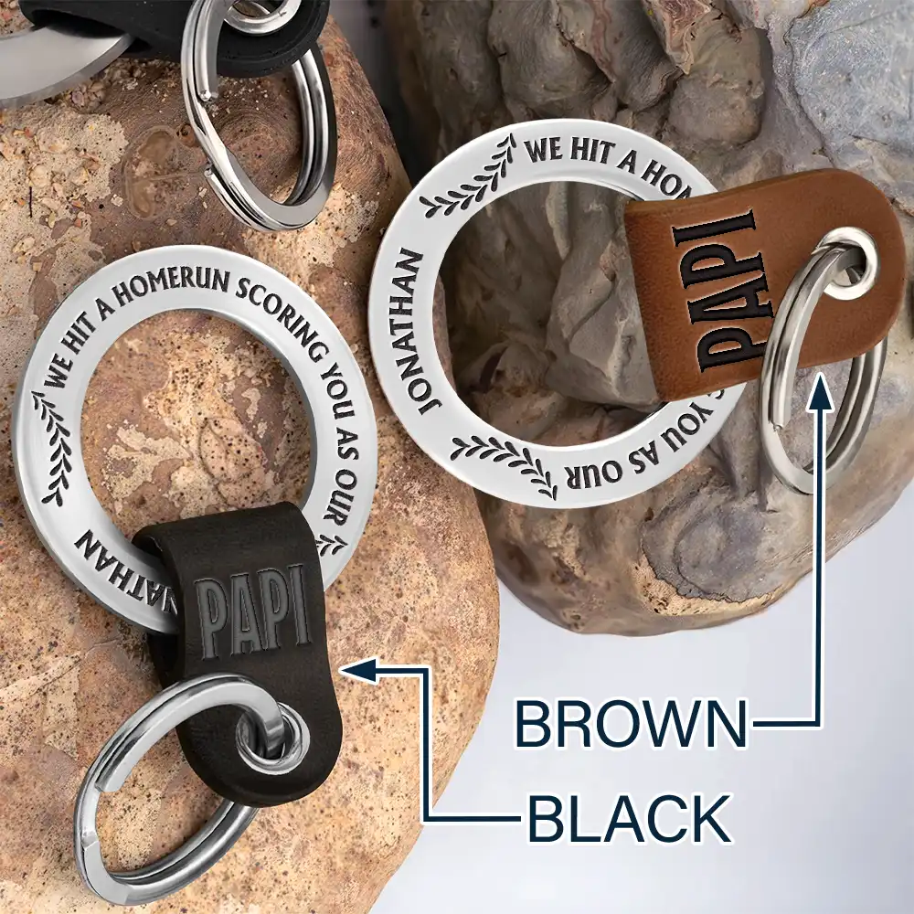Baseball Hit A Homerun Scoring You As Dad Papa Husband - Personalized Leather Coordinates Keychain - Image 4