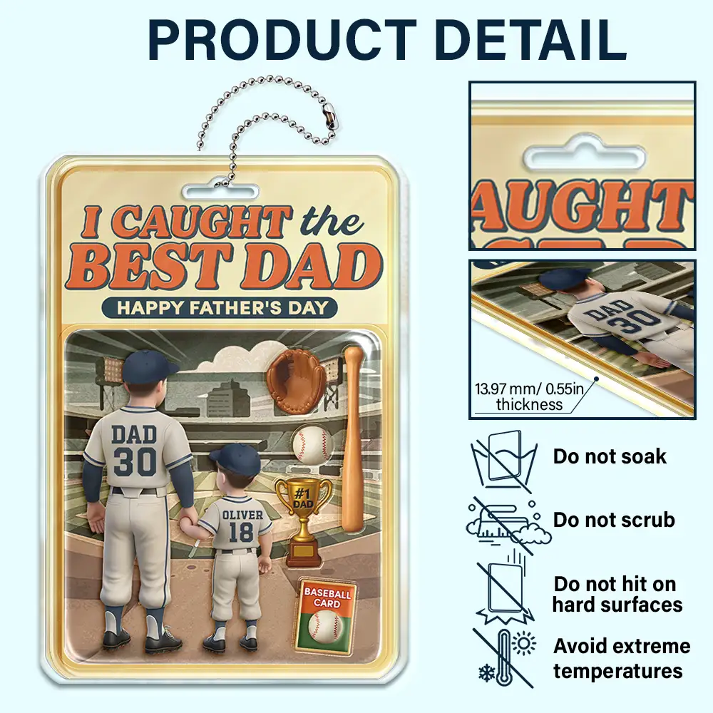 Baseball I Caught The Best Dad Doll Box Effect Figure Style - Personalized Acrylic Car Hanger - Image 5