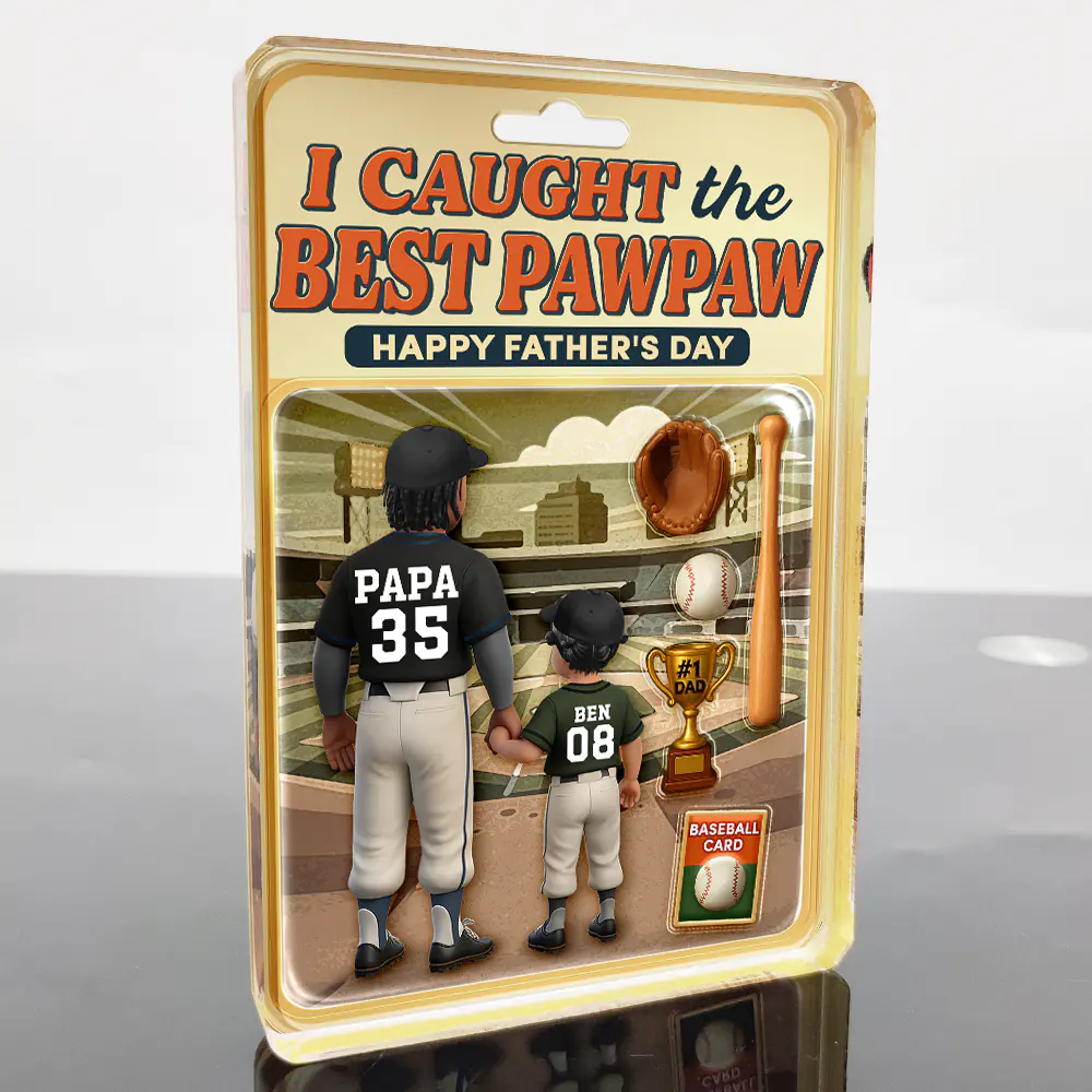 Baseball I Caught The Best Dad Doll Box Effect Figure Style - Personalized Custom Shaped Acrylic Plaque - Image 2