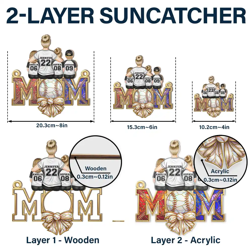 Baseball Mom Behind A Baseball Player - Personalized Window Hanging Suncatcher Ornament - Image 6