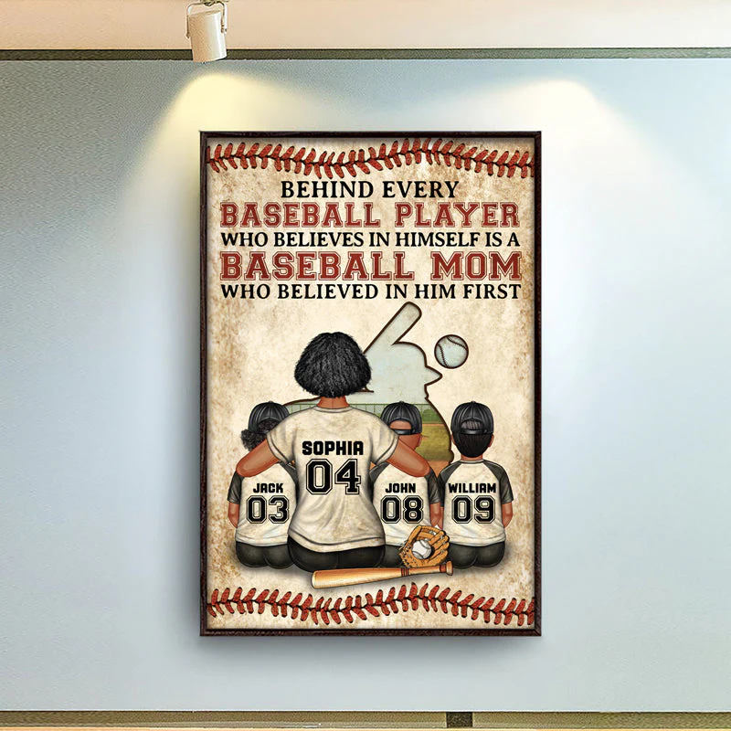 Baseball Mom Behind Every Baseball Player - Gift For Mother - Personalized Custom Poster - Image 2