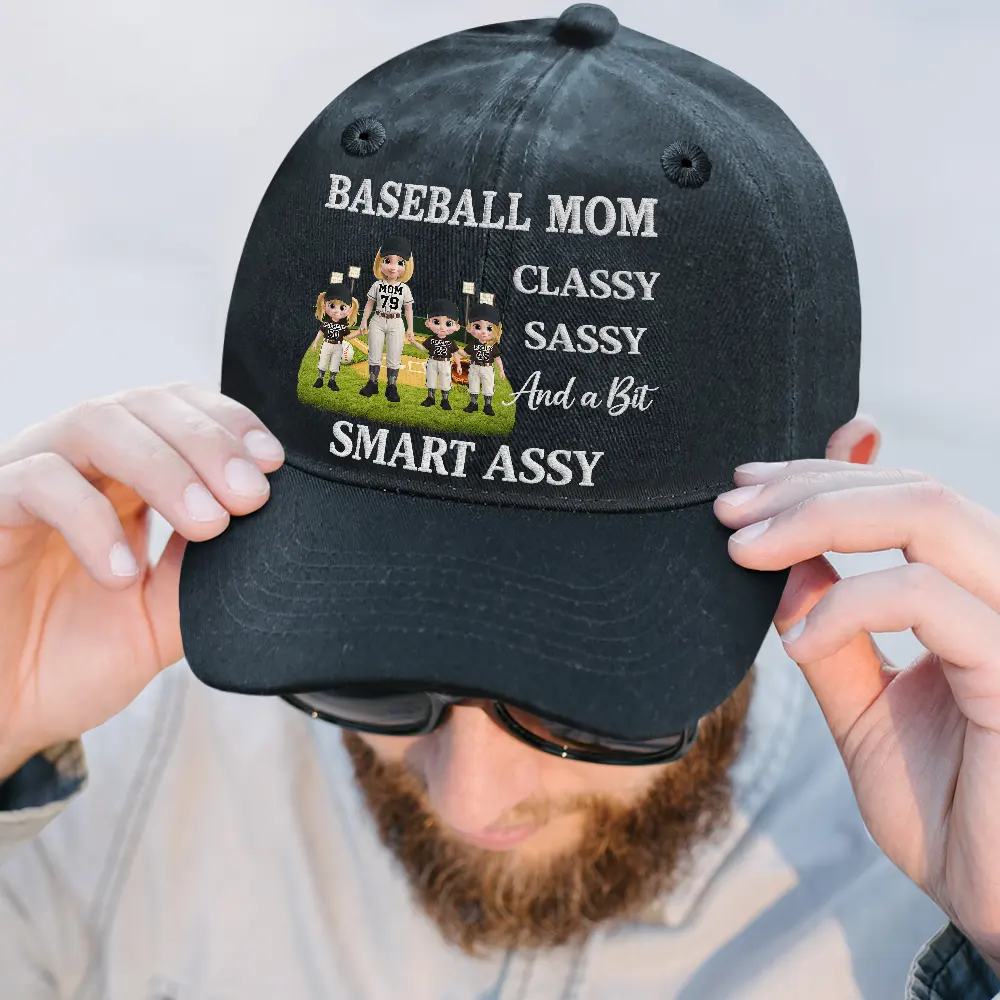 Baseball Mom Classy Sassy - Personalized Vintage Washed Denim Cap - Image 2