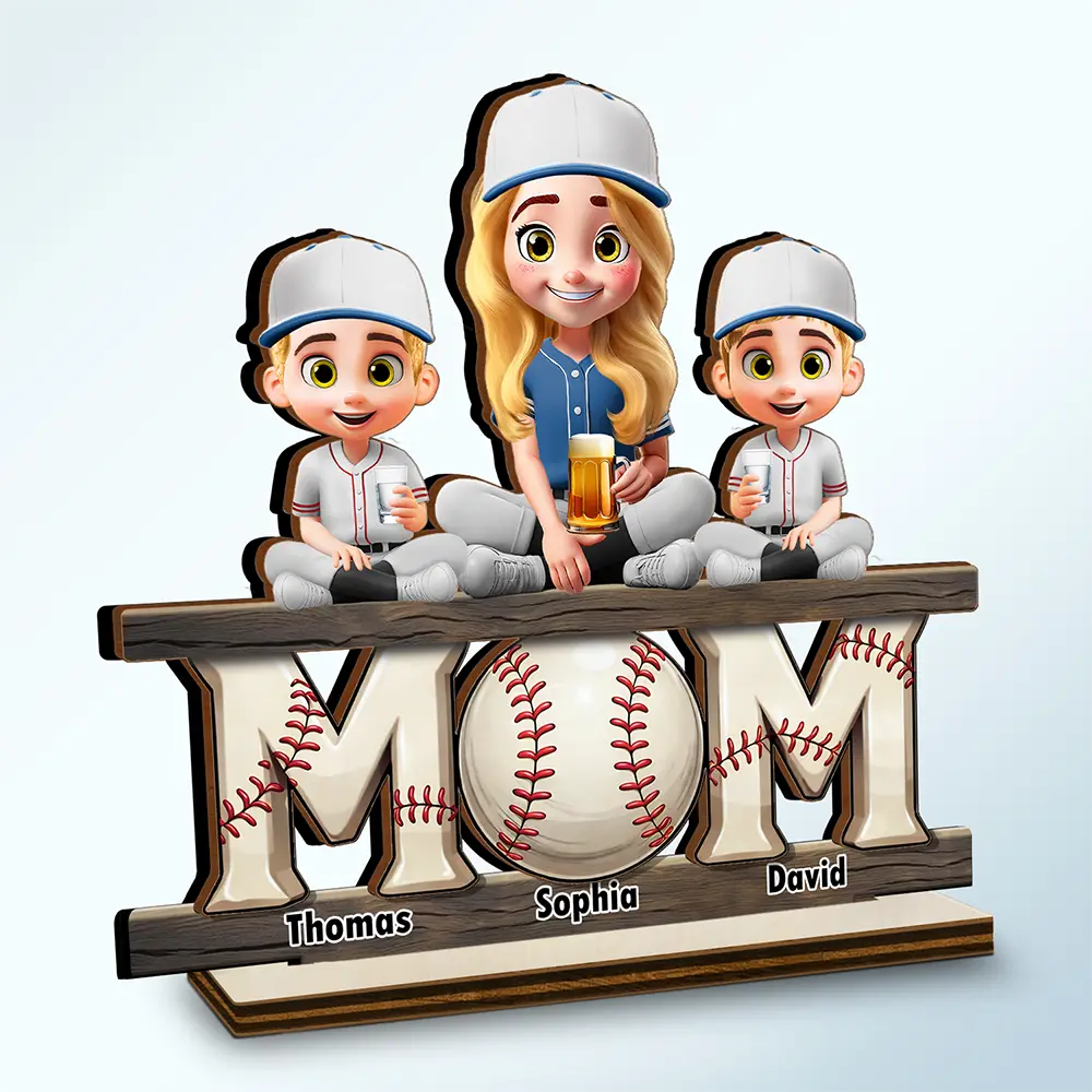 Baseball Mom We Love You - Personalized Custom Shaped 2-Layered Wooden Plaque - Image 2