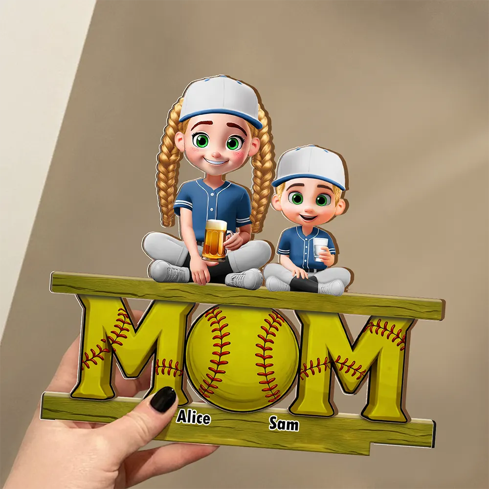 Baseball Mom We Love You - Personalized Custom Shaped 2-Layered Wooden Plaque - Image 4