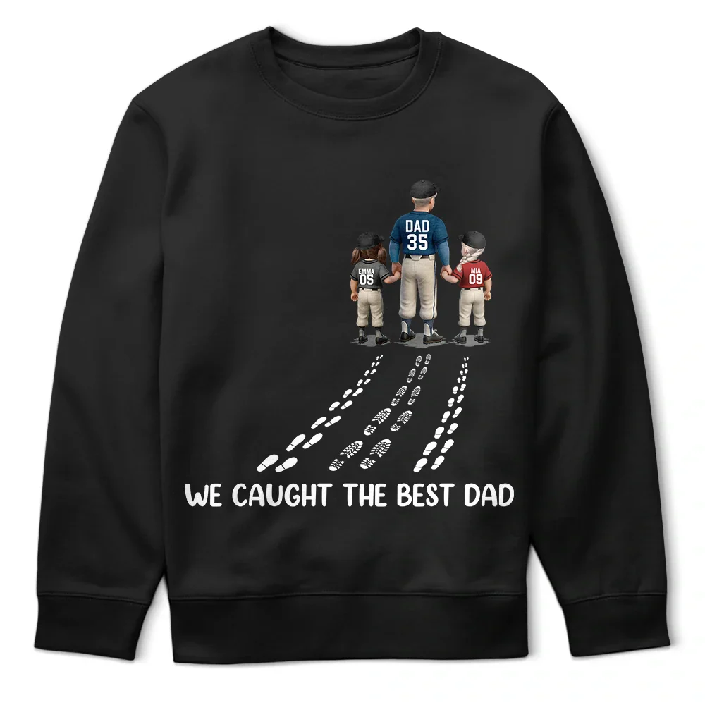 Baseball We Caught The Best Dad Ever - Personalized T Shirt - Image 5