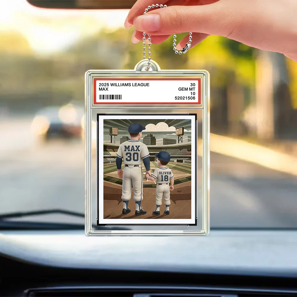Baseball We Hit A Homerun Scoring You As Our Dad Sport Card Slab - Personalized Acrylic Car Hanger - Image 3