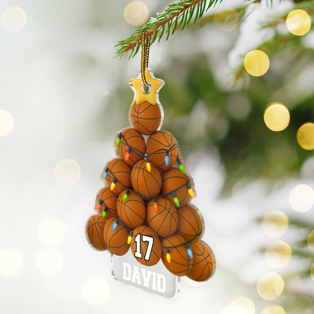 Basketball Christmas Tree - Personalized Custom Shaped Acrylic Ornament - Image 2