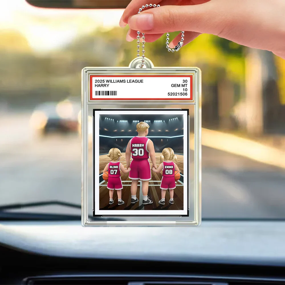 Basketball Dear Dad Thank You For Teaching Me Sport Card Slab - Personalized Acrylic Car Hanger - Image 3