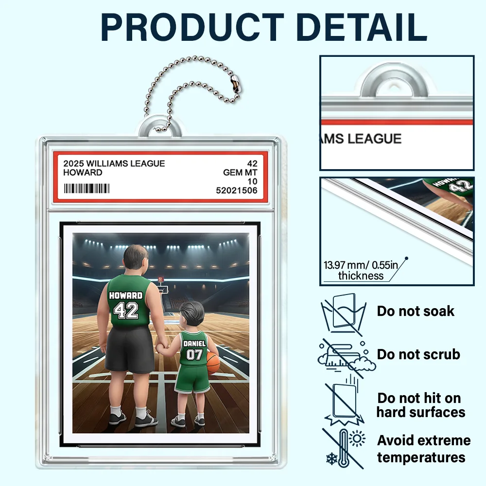 Basketball Dear Dad Thank You For Teaching Me Sport Card Slab - Personalized Acrylic Car Hanger - Image 5