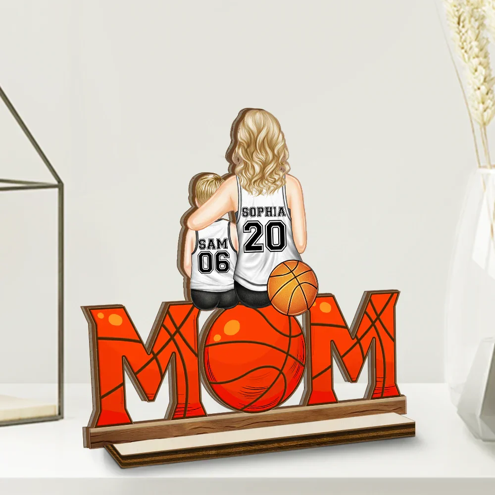 Basketball Mom And Kids - Personalized Custom Shaped 2-Layered Wooden Plaque - Image 2
