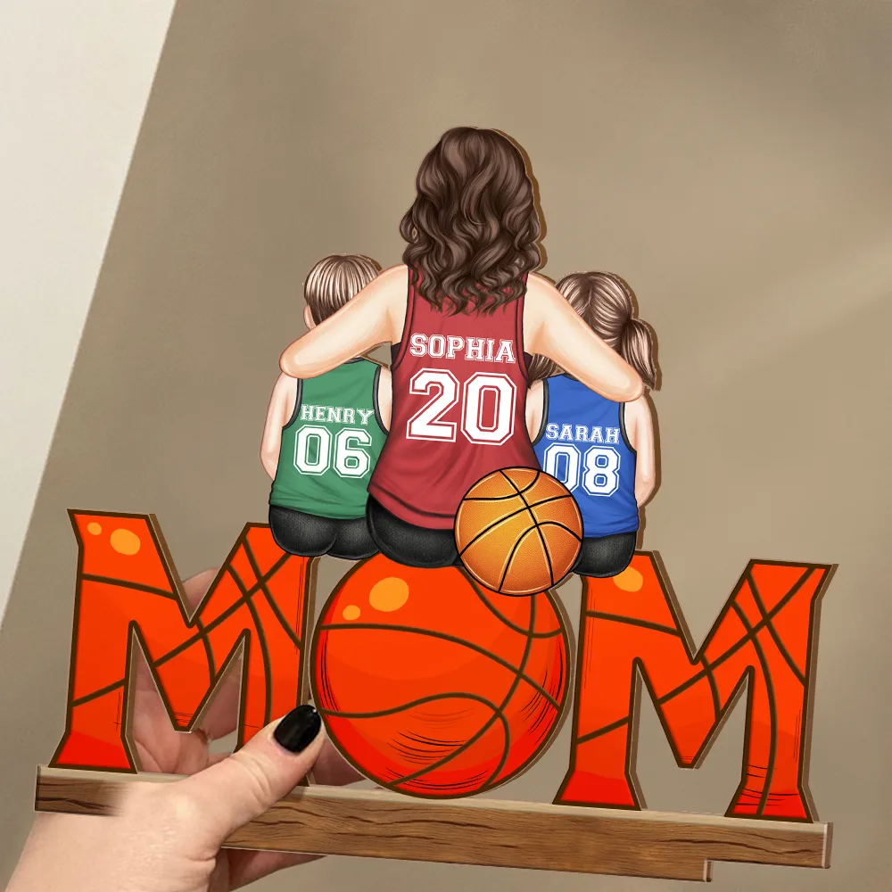 Basketball Mom And Kids - Personalized Custom Shaped 2-Layered Wooden Plaque - Image 3