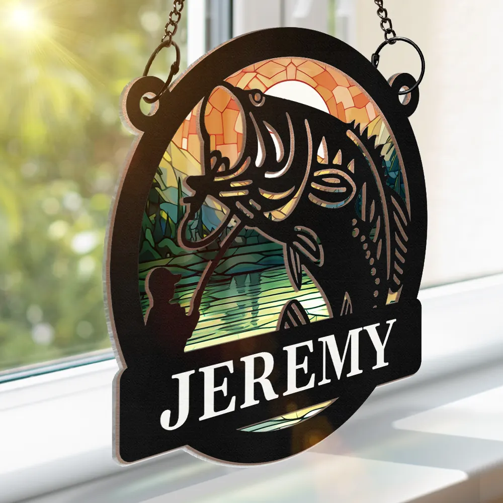 Bass Fishing - Personalized Window Hanging Suncatcher Ornament - Image 3