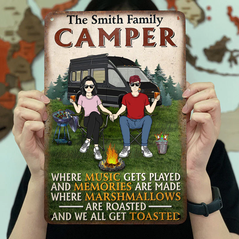 BBQ Camping Couple Where Music Gets Played - Couple Gift - Personalized Custom Classic Metal Signs - Image 3