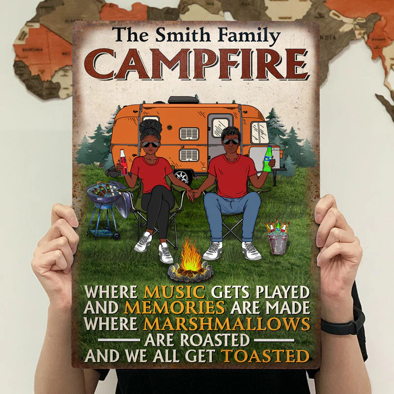 BBQ Camping Couple Where Music Gets Played - Couple Gift - Personalized Custom Classic Metal Signs - Image 4