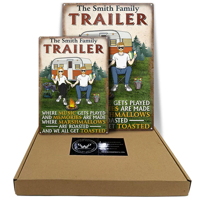 BBQ Camping Couple Where Music Gets Played - Couple Gift - Personalized Custom Classic Metal Signs - Image 5