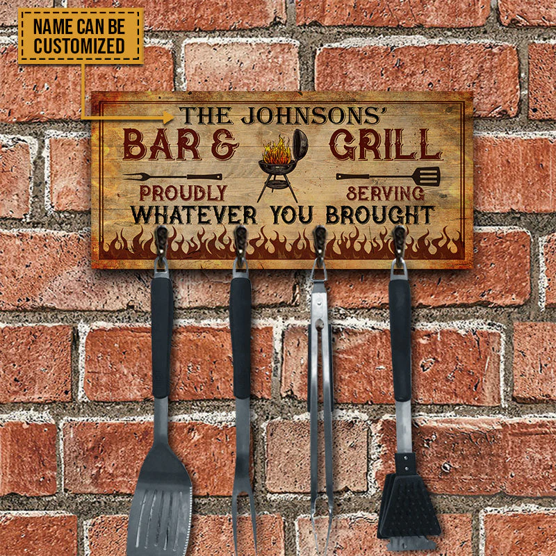 BBQ Utensil Rack Bar And Grill Personalized Custom Wood Key Holder - Image 2