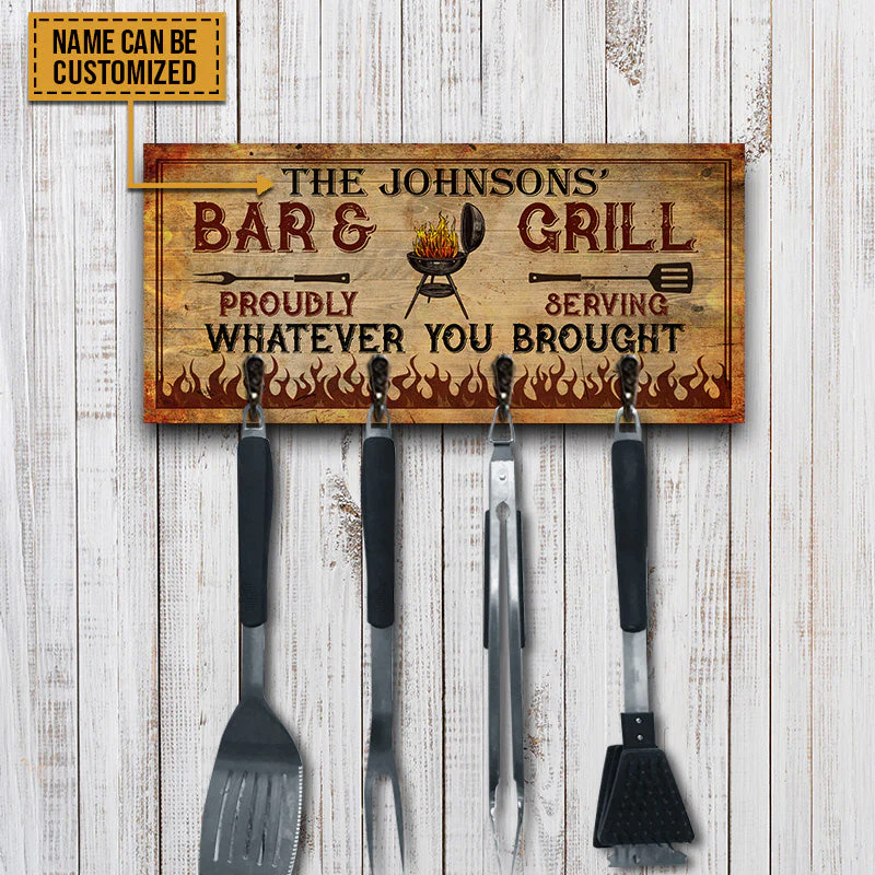 BBQ Utensil Rack Bar And Grill Personalized Custom Wood Key Holder - Image 3