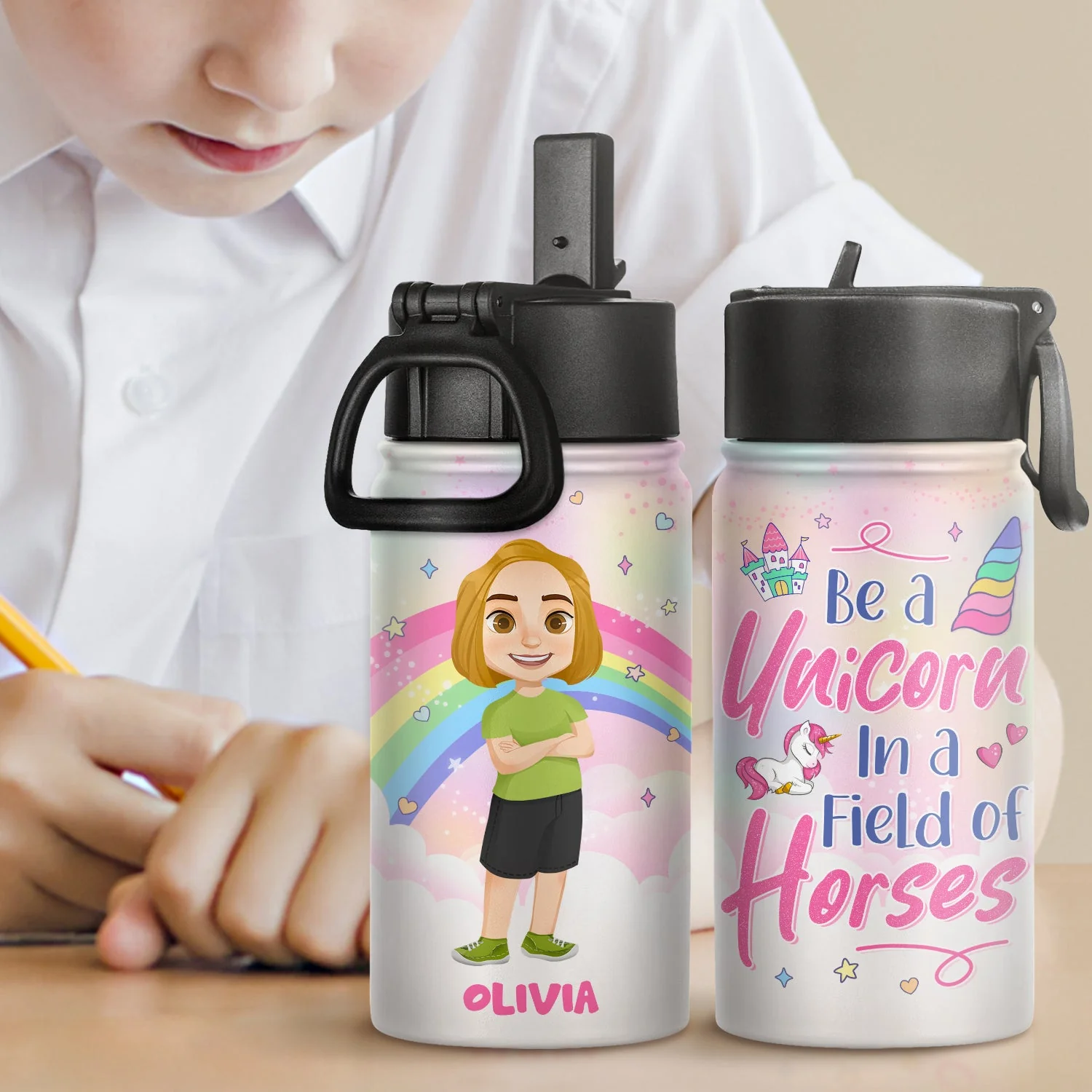 Be A Unicorn In A Field Of Horses - Gift For Kids, Back To School Gift - Personalized Kids Water Bottle - Image 2