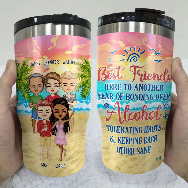 Beach Best Friends Beaches Booze Besties - Gift For BFF - Personalized Custom Triple 3 In 1 Can Cooler - Image 3