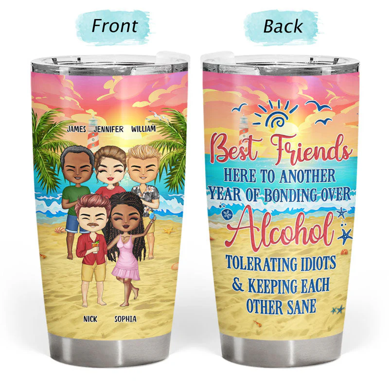 Beach Best Friends Beaches Booze Besties - Gift For BFF - Personalized Custom Tumbler - Image 3