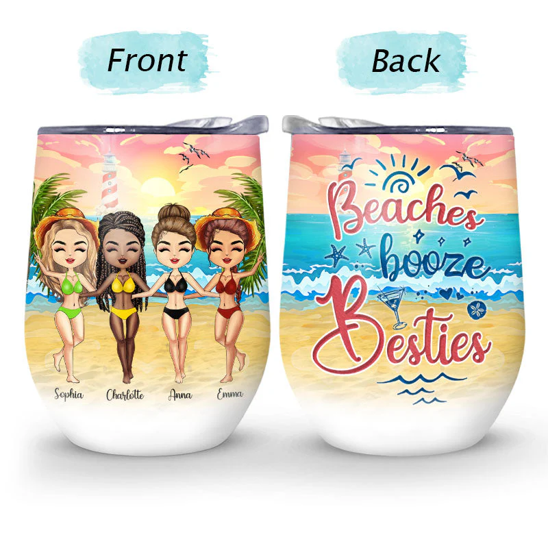 Beach Best Friends Beaches Booze Besties - Gift For BFF - Personalized Custom Wine Tumbler - Image 4