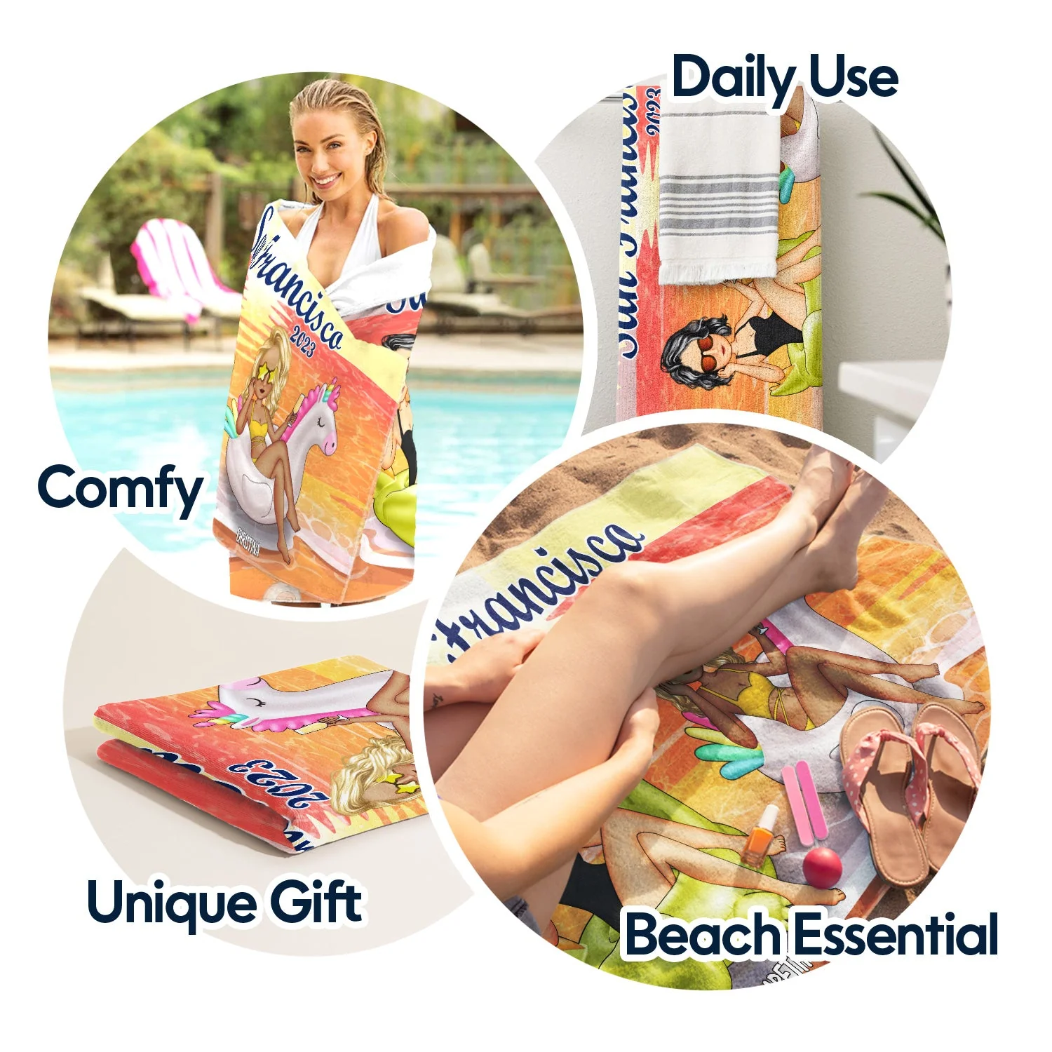 Beach Bestie Flamingo Girl - Gift For Bestie, Gift For Women - Personalized Beach Towel - Image 5