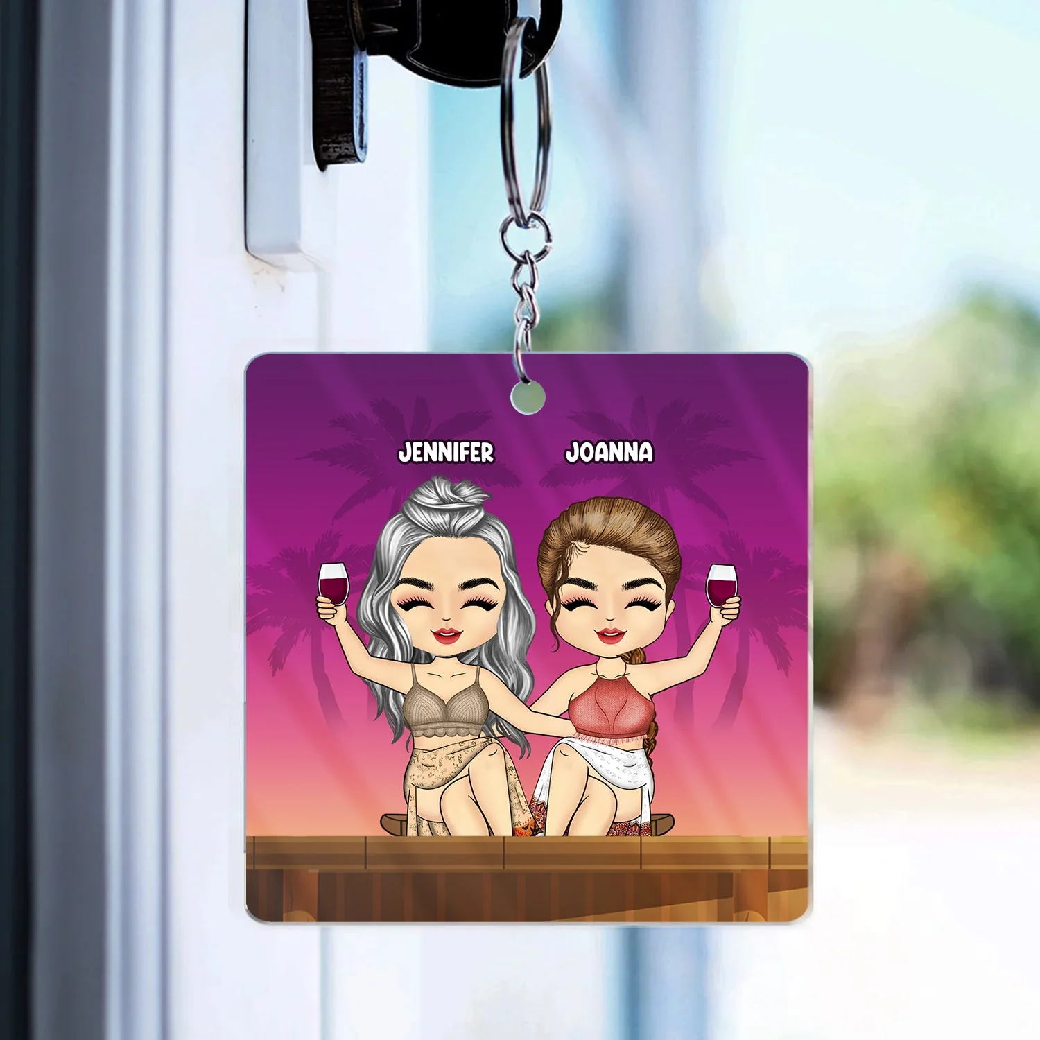 Beach Bestie Warning The Girls Are Drinking Again - Gift For Bestie - Personalized Custom Acrylic Keychain - Image 3