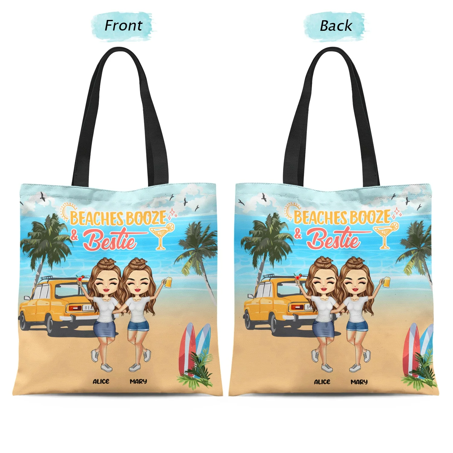 Beach Booze And Besties - Gift For Bestie - Personalized Custom Zippered Canvas Bag - Image 2