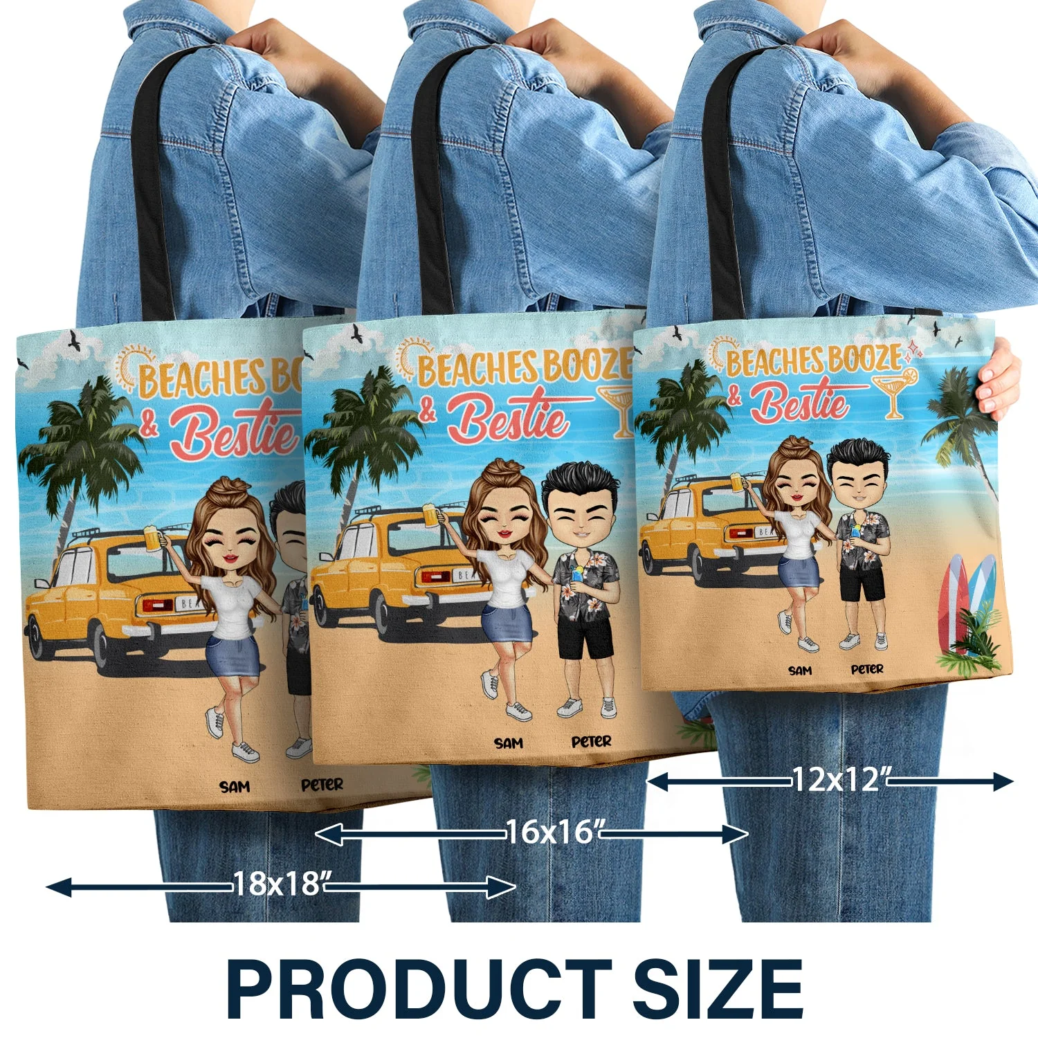 Beach Booze And Besties - Gift For Bestie - Personalized Custom Zippered Canvas Bag - Image 4