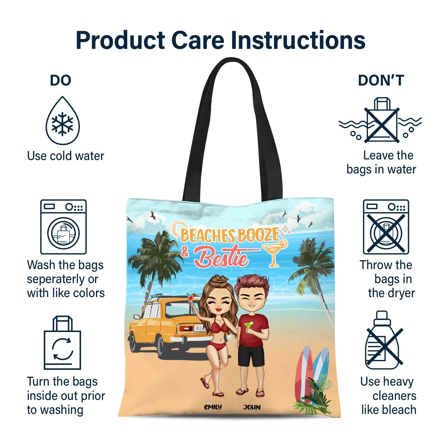 Beach Booze And Besties - Gift For Bestie - Personalized Custom Zippered Canvas Bag - Image 7